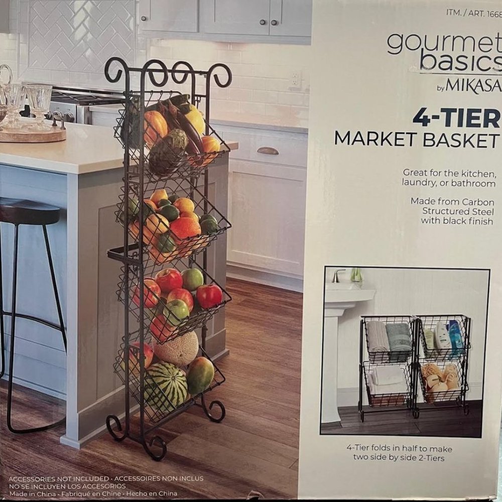 Brand New Gourmet Basics by Mikasa Flip Adjustable Market Storage Fruit Basket